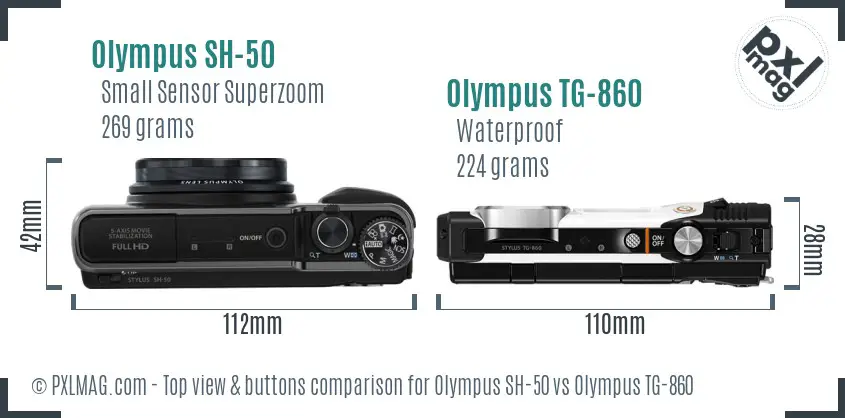 Olympus SH-50 vs Olympus TG-860 top view buttons comparison