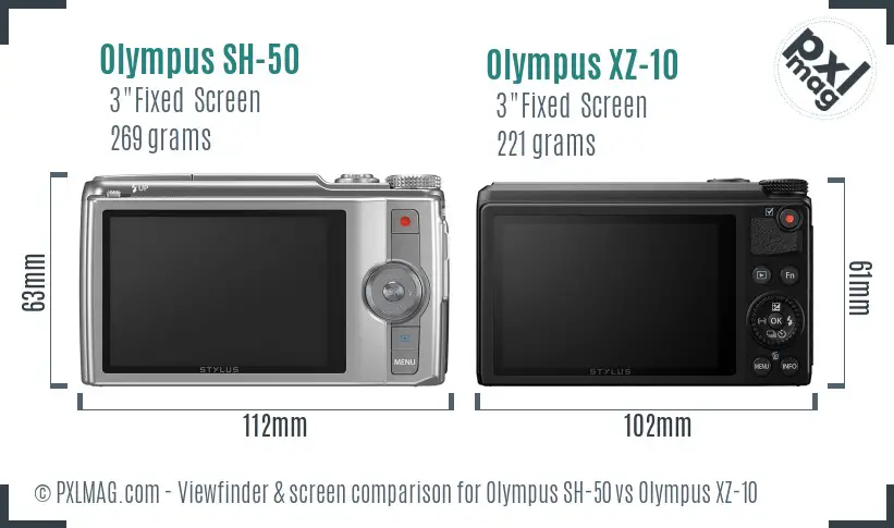 Olympus SH-50 vs Olympus XZ-10 Screen and Viewfinder comparison