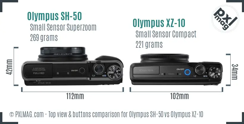 Olympus SH-50 vs Olympus XZ-10 top view buttons comparison