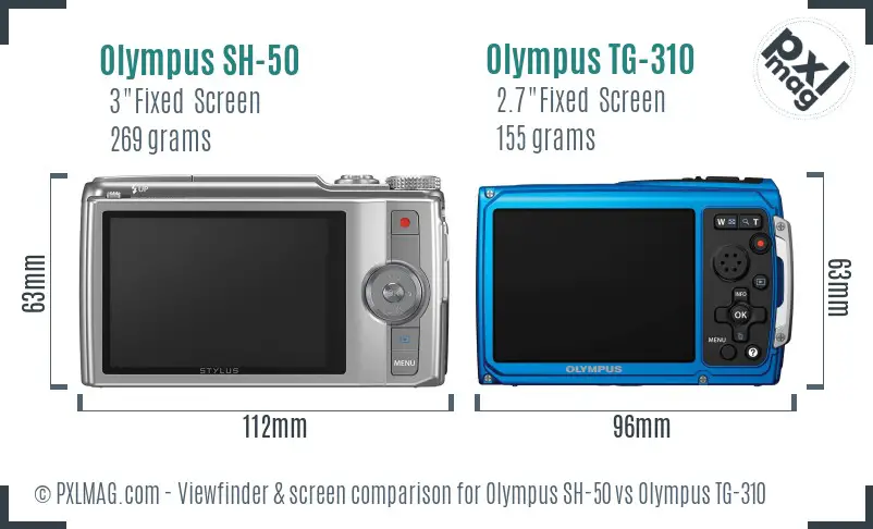 Olympus SH-50 vs Olympus TG-310 Screen and Viewfinder comparison