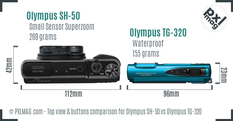 Olympus SH-50 vs Olympus TG-320 top view buttons comparison
