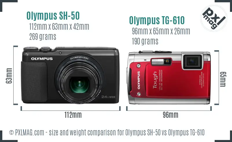 Olympus SH-50 vs Olympus TG-610 size comparison