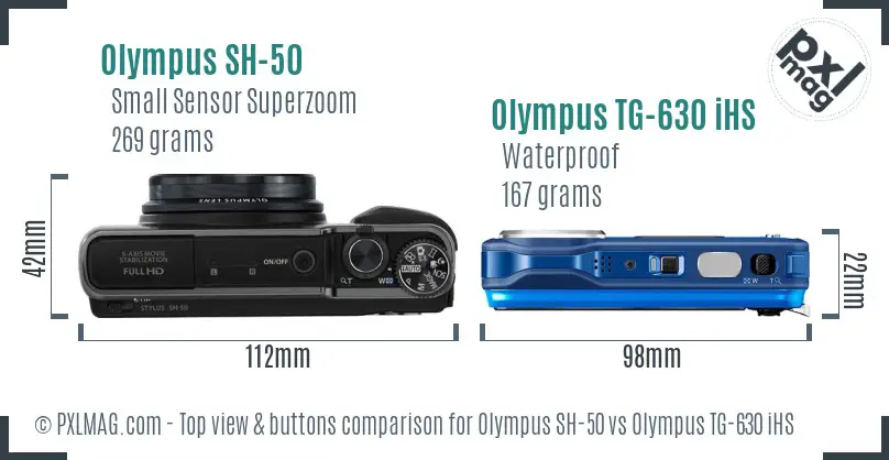 Olympus SH-50 vs Olympus TG-630 iHS top view buttons comparison