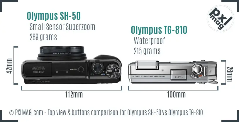 Olympus SH-50 vs Olympus TG-810 top view buttons comparison