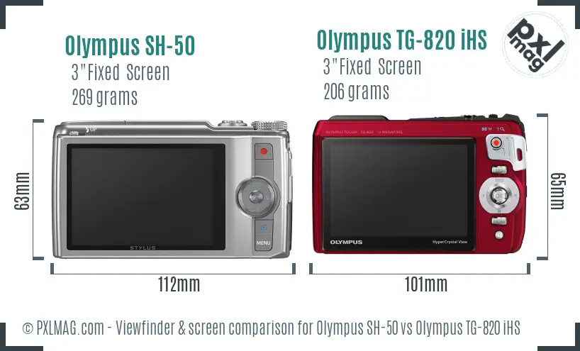 Olympus SH-50 vs Olympus TG-820 iHS Screen and Viewfinder comparison