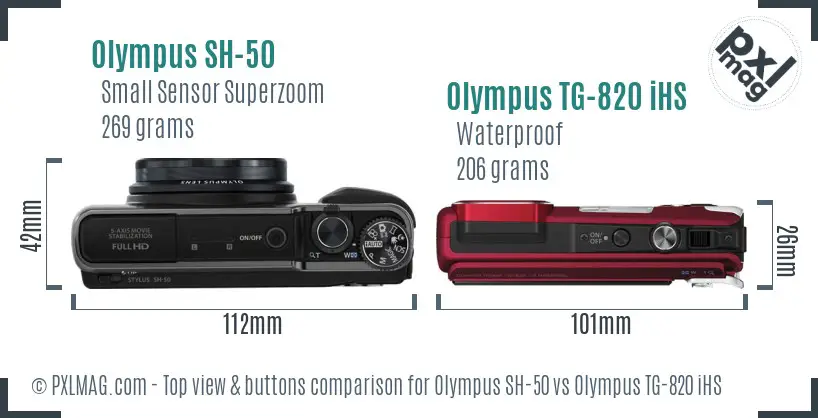 Olympus SH-50 vs Olympus TG-820 iHS top view buttons comparison