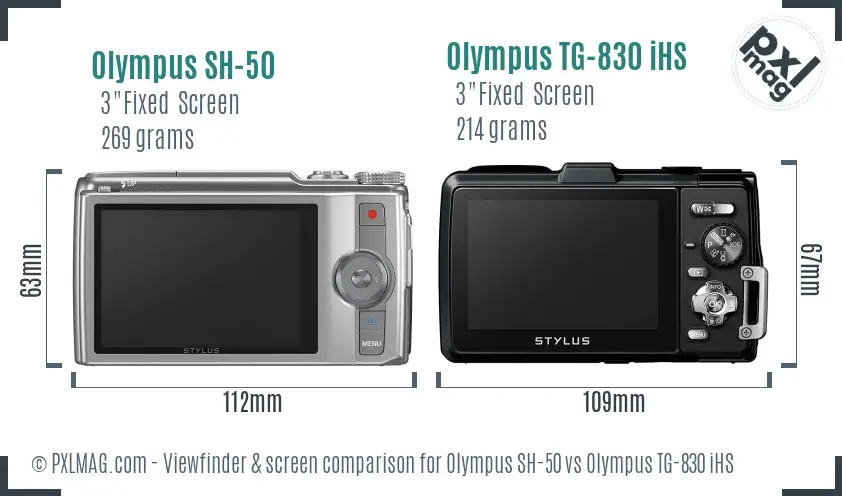 Olympus SH-50 vs Olympus TG-830 iHS Screen and Viewfinder comparison