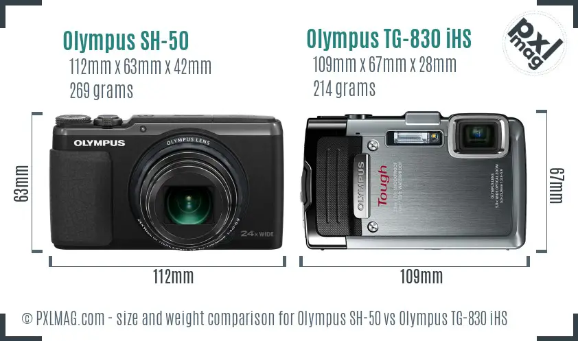 Olympus SH-50 vs Olympus TG-830 iHS size comparison
