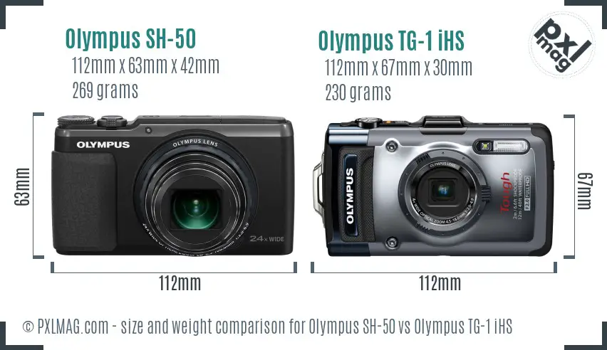 Olympus SH-50 vs Olympus TG-1 iHS size comparison
