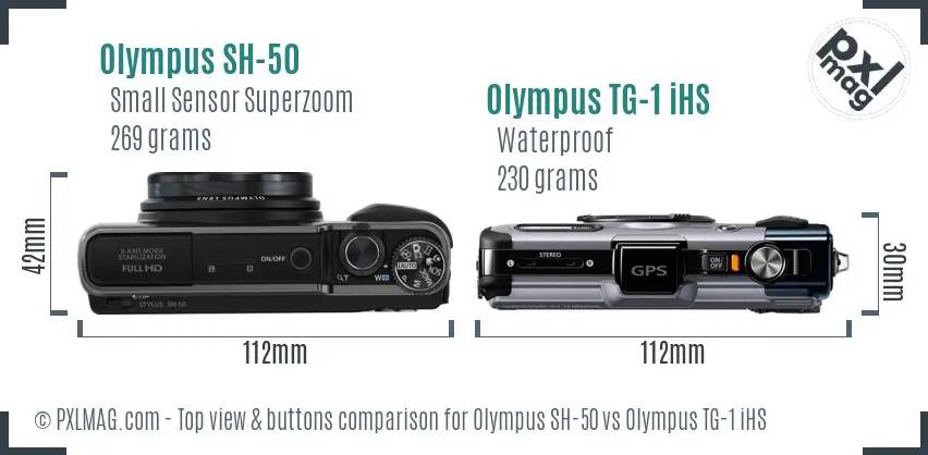 Olympus SH-50 vs Olympus TG-1 iHS top view buttons comparison