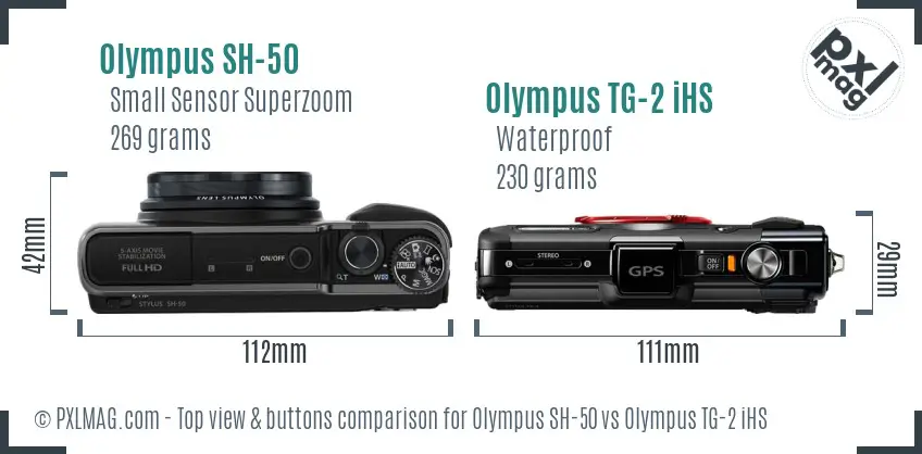 Olympus SH-50 vs Olympus TG-2 iHS top view buttons comparison