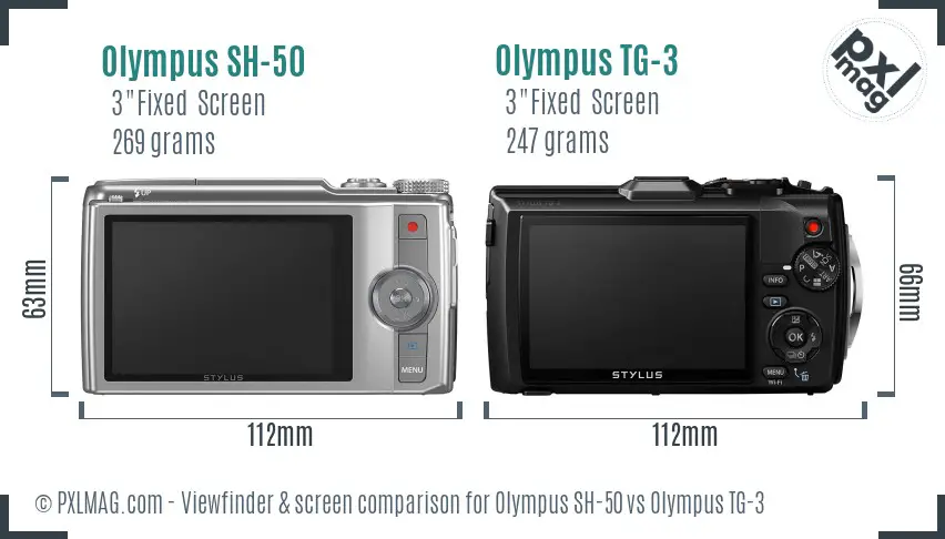 Olympus SH-50 vs Olympus TG-3 Screen and Viewfinder comparison