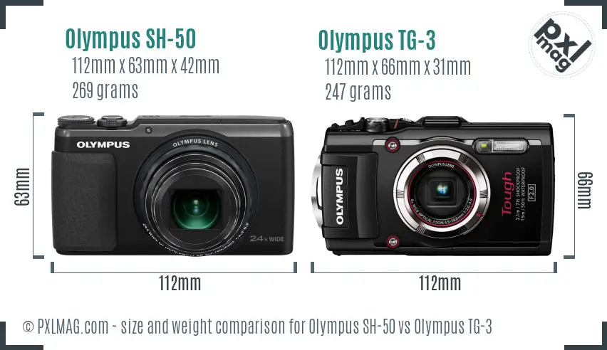 Olympus SH-50 vs Olympus TG-3 size comparison