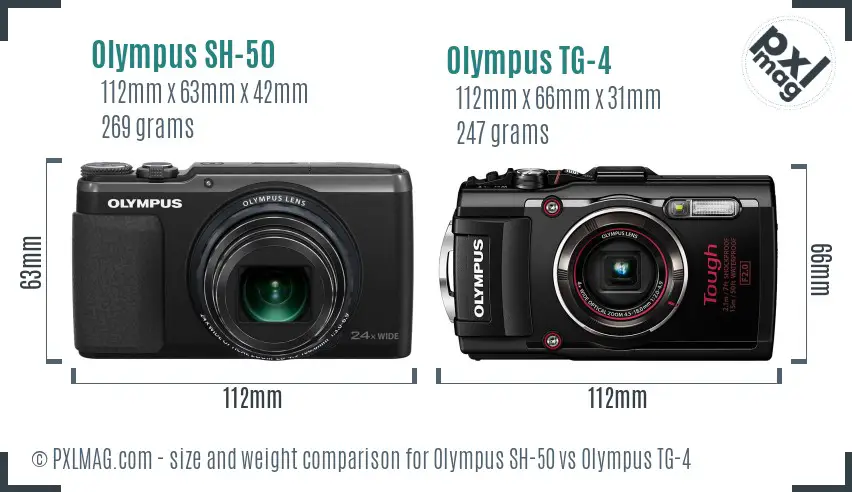 Olympus SH-50 vs Olympus TG-4 size comparison Olympus SH-50 vs Olympus TG-4 size comparison