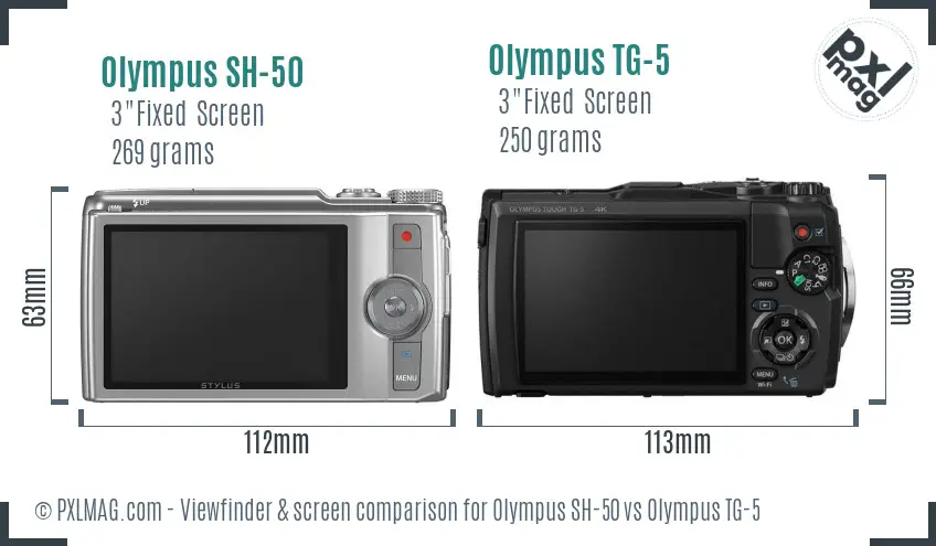 Olympus SH-50 vs Olympus TG-5 Screen and Viewfinder comparison