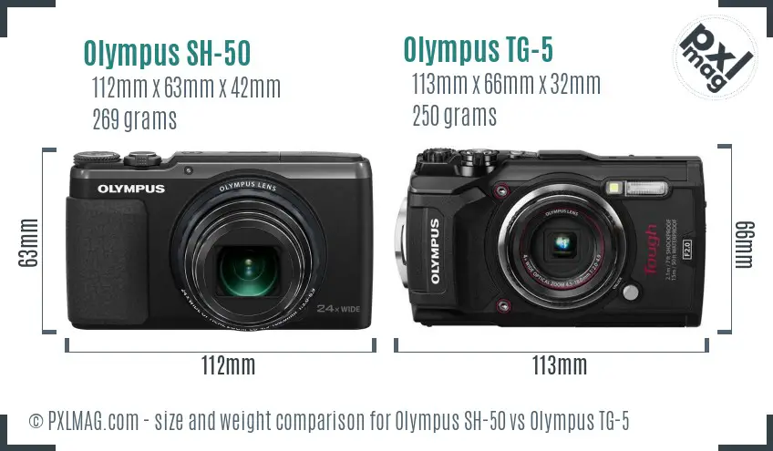 Olympus SH-50 vs Olympus TG-5 size comparison