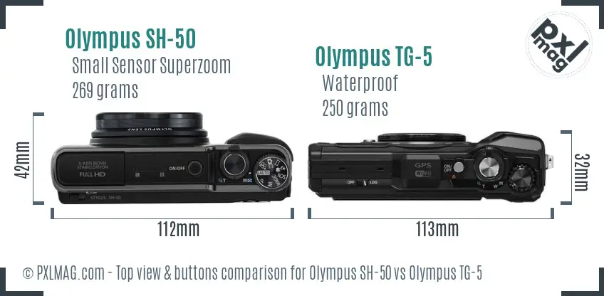 Olympus SH-50 vs Olympus TG-5 top view buttons comparison
