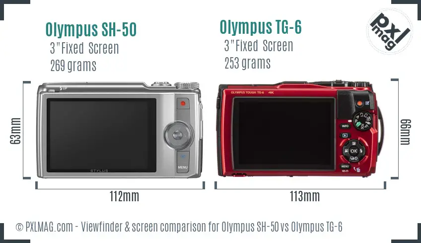Olympus SH-50 vs Olympus TG-6 Screen and Viewfinder comparison