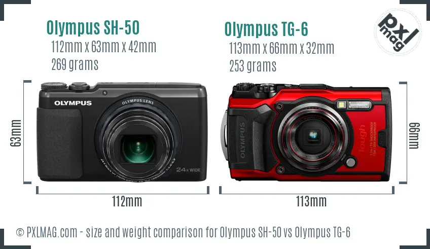 Olympus SH-50 vs Olympus TG-6 size comparison