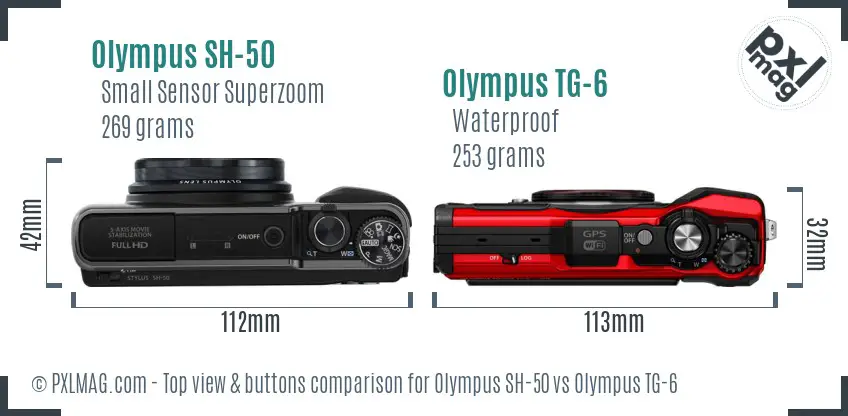 Olympus SH-50 vs Olympus TG-6 top view buttons comparison