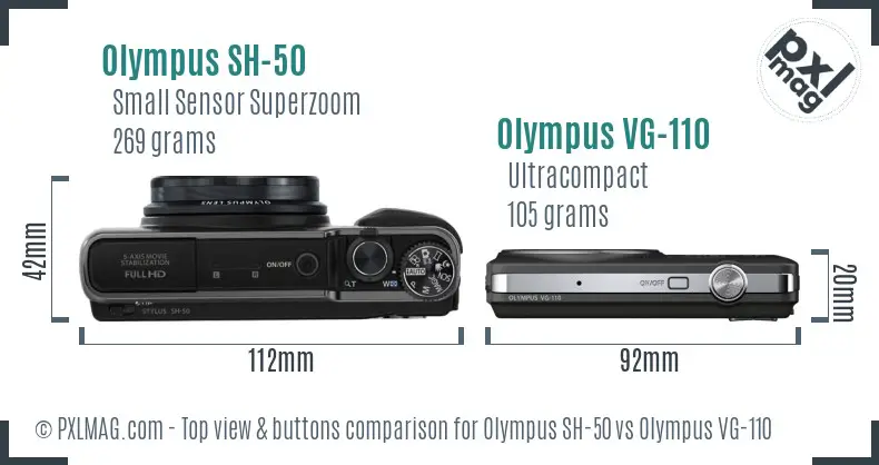 Olympus SH-50 vs Olympus VG-110 top view buttons comparison