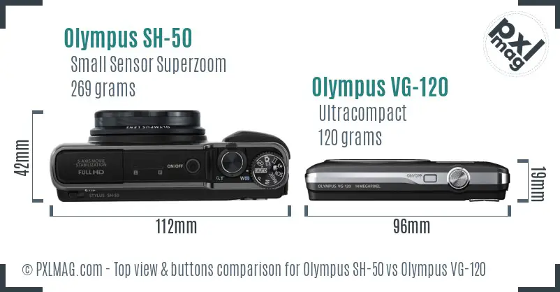 Olympus SH-50 vs Olympus VG-120 top view buttons comparison
