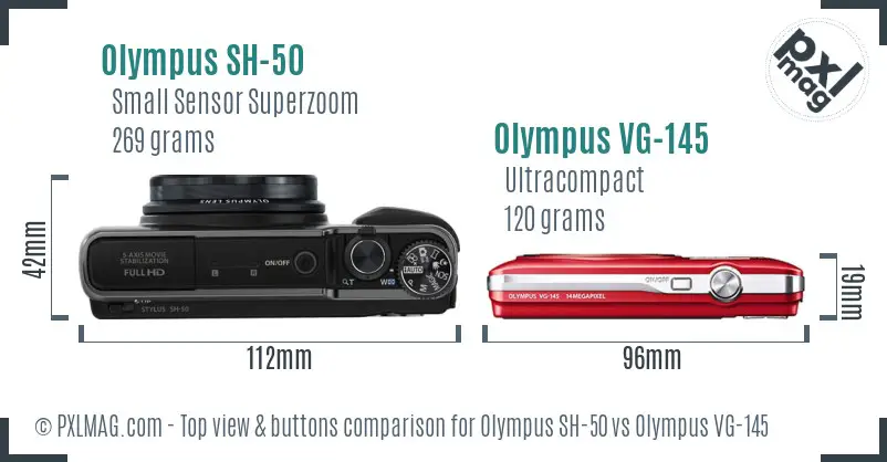 Olympus SH-50 vs Olympus VG-145 top view buttons comparison