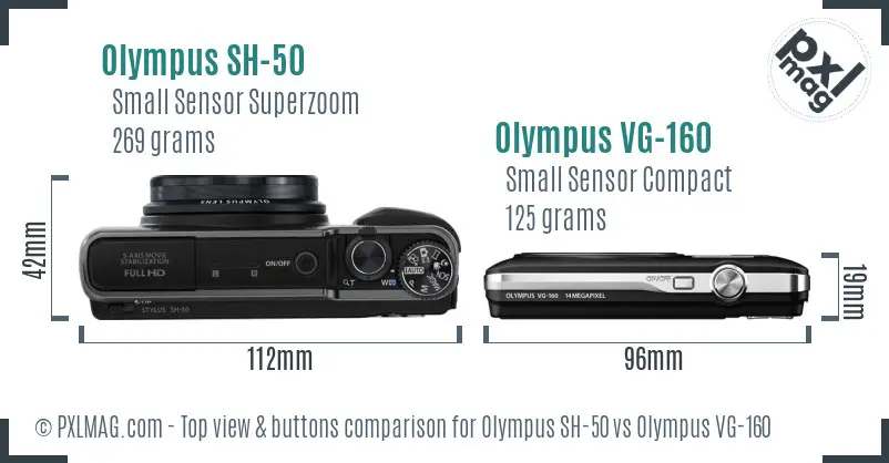 Olympus SH-50 vs Olympus VG-160 top view buttons comparison