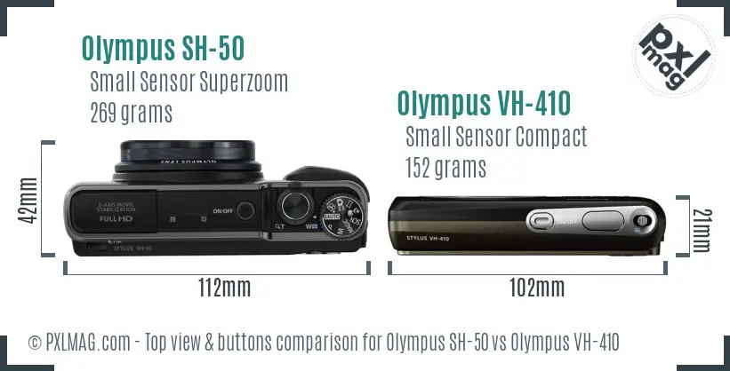 Olympus SH-50 vs Olympus VH-410 top view buttons comparison