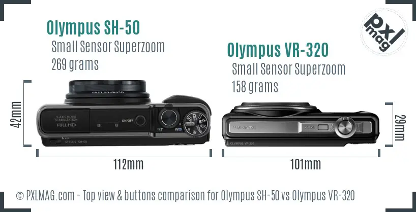 Olympus SH-50 vs Olympus VR-320 top view buttons comparison