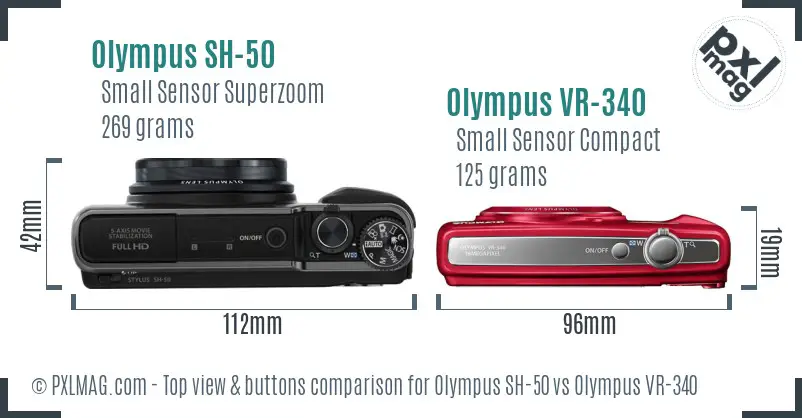 Olympus SH-50 vs Olympus VR-340 top view buttons comparison