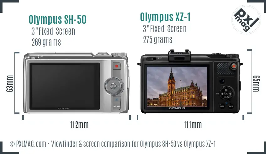 Olympus SH-50 vs Olympus XZ-1 Screen and Viewfinder comparison