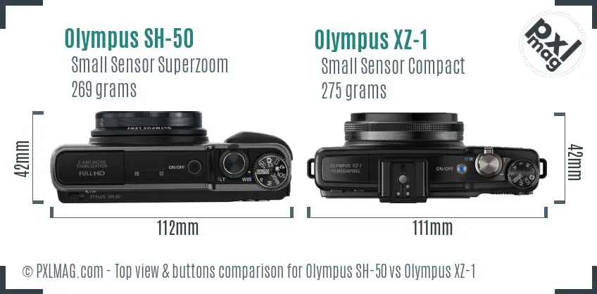 Olympus SH-50 vs Olympus XZ-1 top view buttons comparison