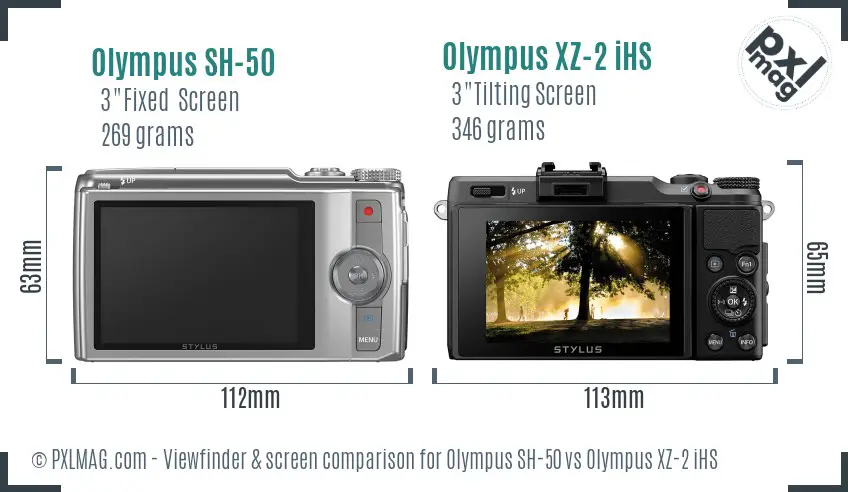 Olympus SH-50 vs Olympus XZ-2 iHS Screen and Viewfinder comparison