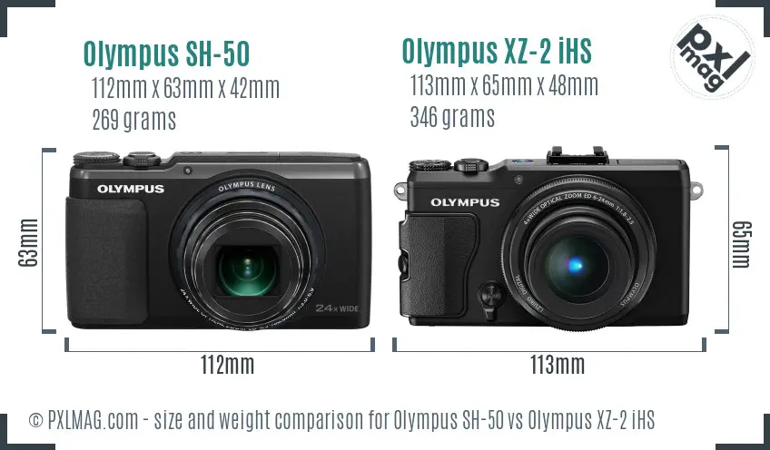 Olympus SH-50 vs Olympus XZ-2 iHS size comparison