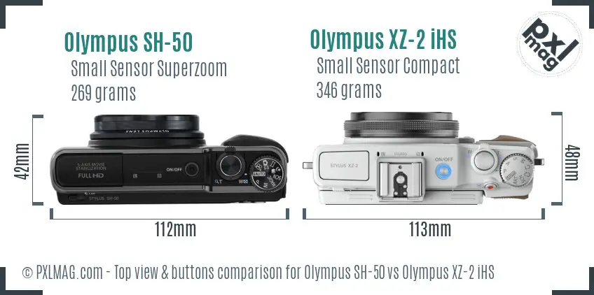 Olympus SH-50 vs Olympus XZ-2 iHS top view buttons comparison