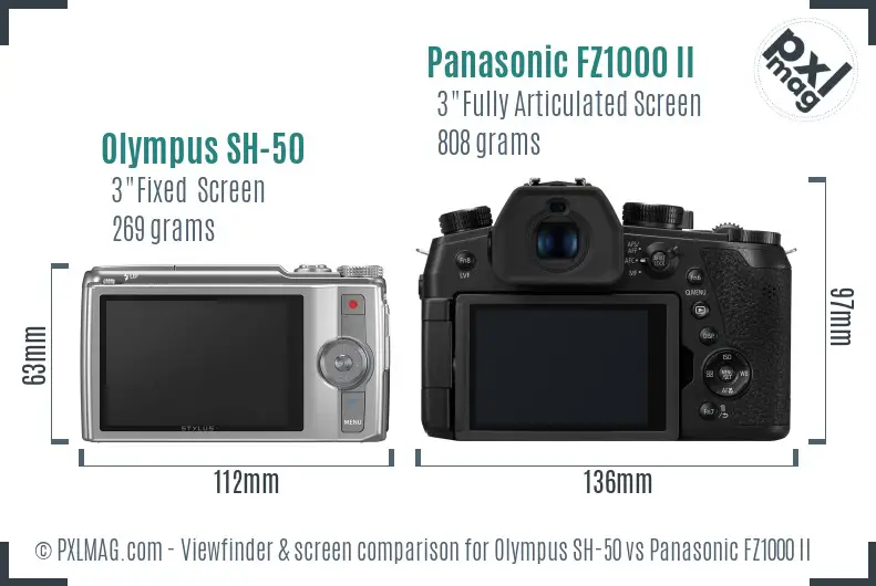 Olympus SH-50 vs Panasonic FZ1000 II Screen and Viewfinder comparison