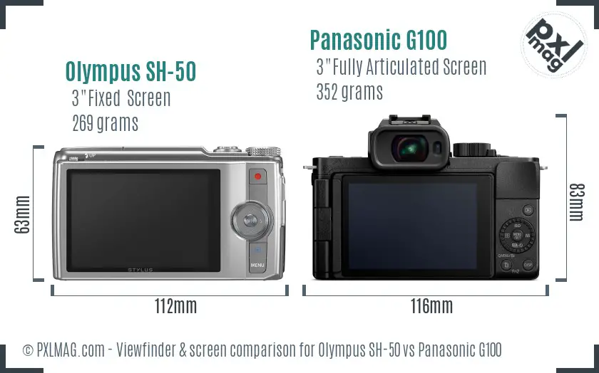 Olympus SH-50 vs Panasonic G100 Screen and Viewfinder comparison