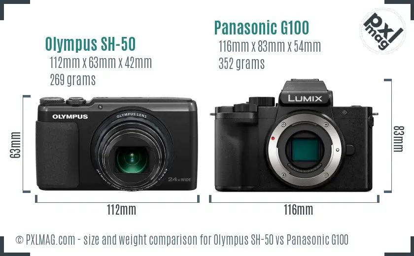 Olympus SH-50 vs Panasonic G100 size comparison