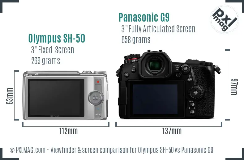Olympus SH-50 vs Panasonic G9 Screen and Viewfinder comparison