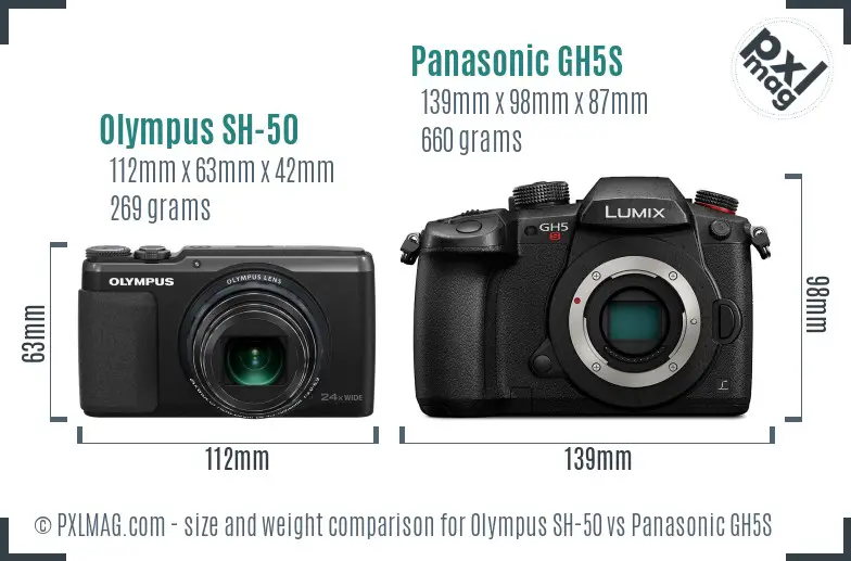 Olympus SH-50 vs Panasonic GH5S size comparison