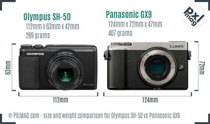 Olympus SH-50 vs Panasonic GX9 size comparison