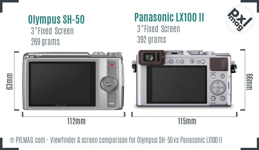 Olympus SH-50 vs Panasonic LX100 II Screen and Viewfinder comparison