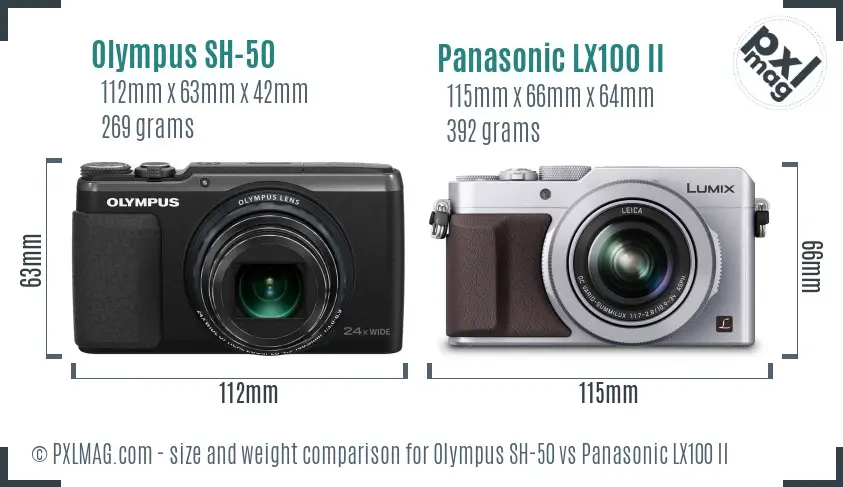 Olympus SH-50 vs Panasonic LX100 II size comparison