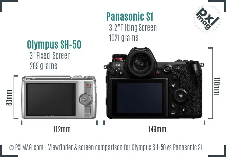 Olympus SH-50 vs Panasonic S1 Screen and Viewfinder comparison