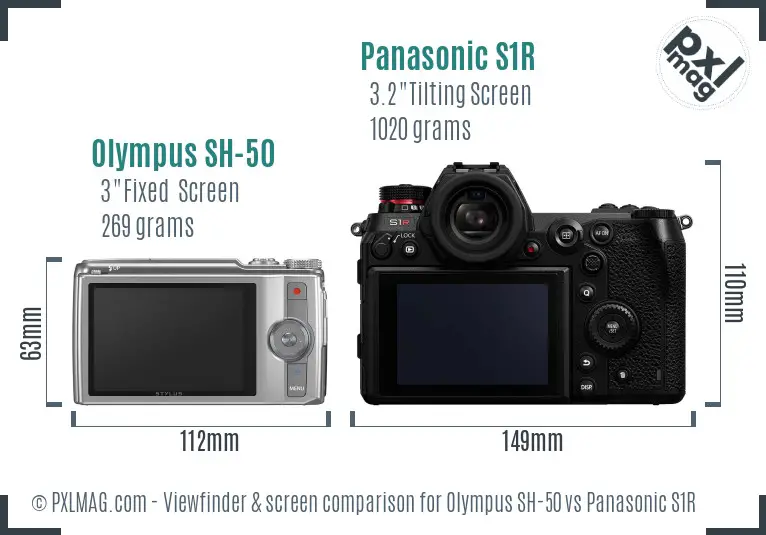 Olympus SH-50 vs Panasonic S1R Screen and Viewfinder comparison