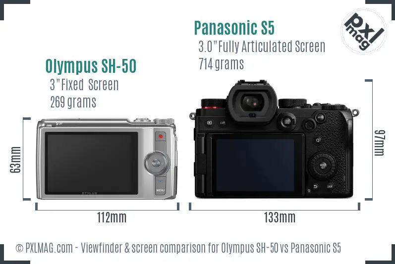 Olympus SH-50 vs Panasonic S5 Screen and Viewfinder comparison