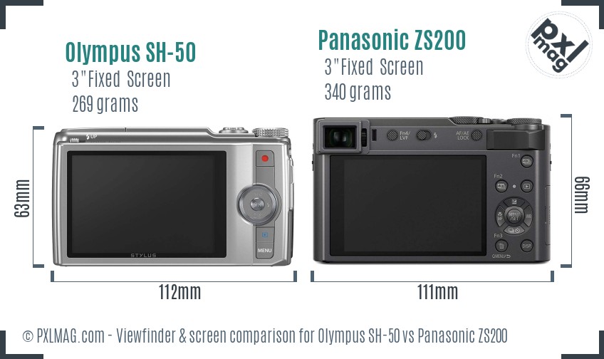Olympus SH-50 vs Panasonic ZS200 Screen and Viewfinder comparison