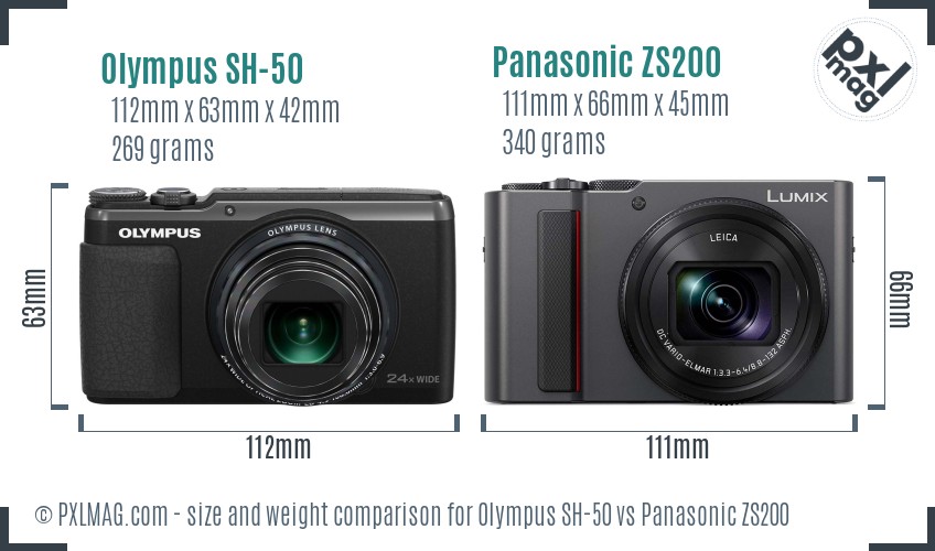 Olympus SH-50 vs Panasonic ZS200 size comparison