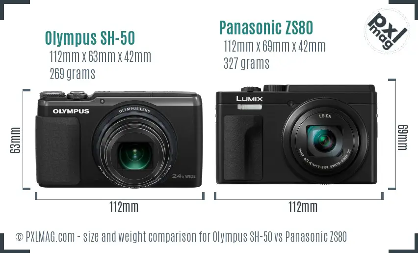 Olympus SH-50 vs Panasonic ZS80 size comparison